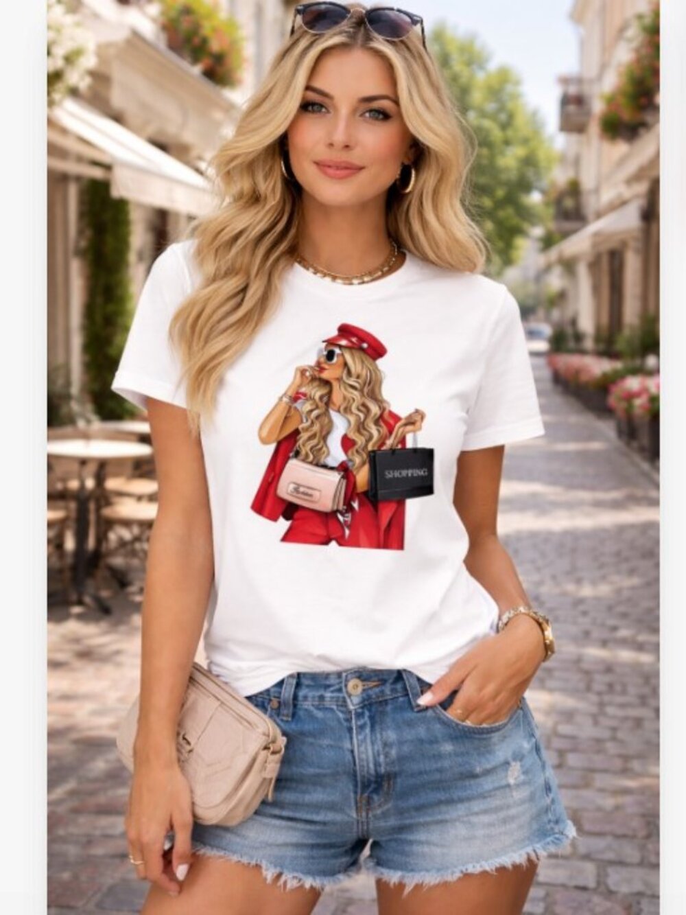 Fashionista Shopping Graphic Tee – Chic Street Style Top